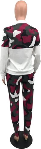 طقم ملابس THLAI مكون من قطعتين للنساء بطباعة مموهة وأكمام طويلة وسحاب وسراويل طويلة، أطقم مقاسات كبيرة in Kuwait