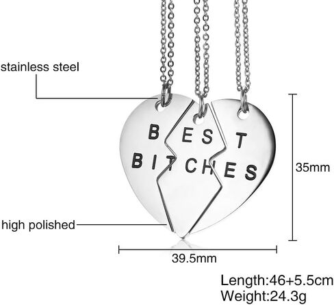 Mealguet مجوهرات الفولاذ المقاوم للصدأ سبليت مطابقة شكل قلب أفضل الكلبات BFF أفضل صديق القلائد ل 3 Bestie، 3 سلاسل in Kuwait