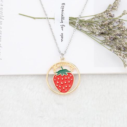 WSNANG Sweet Fruit Jewelry Avocado/Strawberry/Watermelon/Orange/Cherry Necklace Fruit Style Necklace Gift for Women Girls in Saudi Arabia