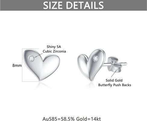 أقراط على شكل قلب من الذهب عيار 14 قيراط من MRENITE للنساء مع مكعب زركونيا من الذهب الحقيقي على شكل قلب أقراط مجوهرات هدية لها in Kuwait