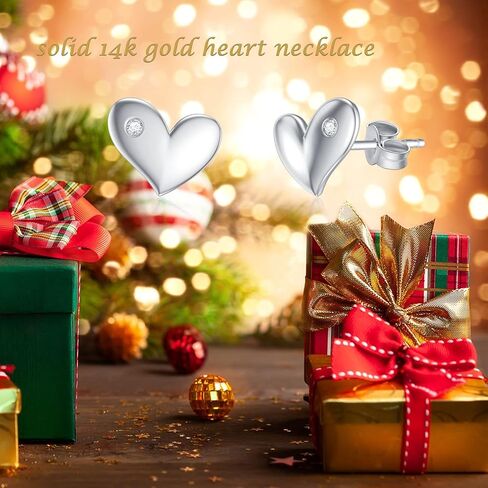 أقراط على شكل قلب من الذهب عيار 14 قيراط من MRENITE للنساء مع مكعب زركونيا من الذهب الحقيقي على شكل قلب أقراط مجوهرات هدية لها in Kuwait