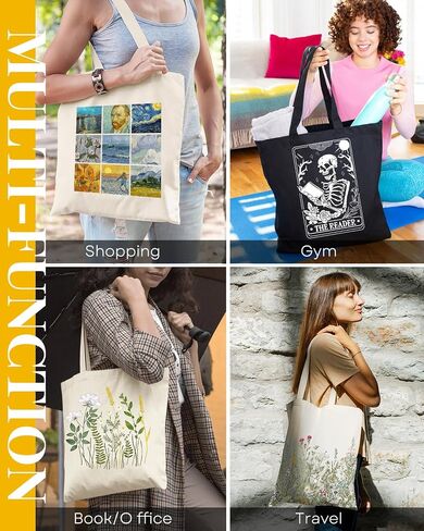 Canvas Tote Bag for Women, Aesthetic Cute Grocery Grocery Reusable Cotton Gift Bag for School in Kuwait