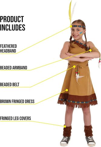 زي Fun Shack Girls الأصلي للفتيات، زي Sacagawea للفتيات، زي الأطفال الأمريكيين الأصليين in Saudi Arabia