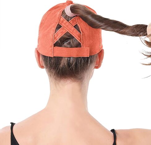 Womens Criss Cross Ponytail Baseball Cap Distressed Ponytail Hat High Messy Bun Trucker Ponycap for Outdoor Sports in Saudi Arabia