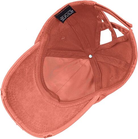 Womens Criss Cross Ponytail Baseball Cap Distressed Ponytail Hat High Messy Bun Trucker Ponycap for Outdoor Sports in Saudi Arabia