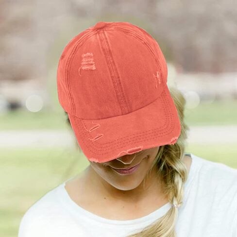 Womens Criss Cross Ponytail Baseball Cap Distressed Ponytail Hat High Messy Bun Trucker Ponycap for Outdoor Sports in Saudi Arabia