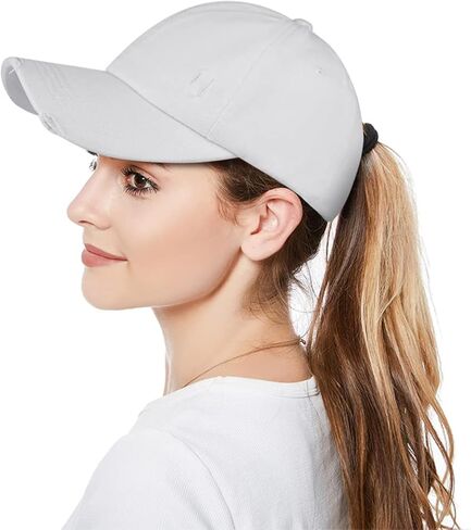 Womens Criss Cross Ponytail Baseball Cap Distressed Ponytail Hat High Messy Bun Trucker Ponycap for Outdoor Sports in Saudi Arabia
