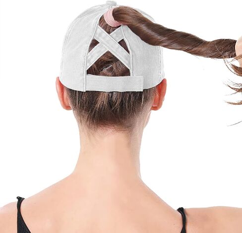 Womens Criss Cross Ponytail Baseball Cap Distressed Ponytail Hat High Messy Bun Trucker Ponycap for Outdoor Sports in Saudi Arabia