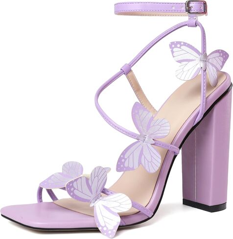 AUMOTED Womens Sandals Chunky Block High Heels Butterfly Wings Heeled Sandals Strappy Open Square Toe Summer Dress Shoes 4 Inch in Saudi Arabia
