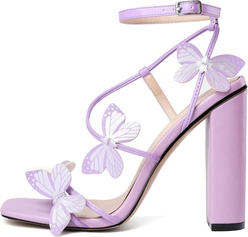 AUMOTED Womens Sandals Chunky Block High Heels Butterfly Wings Heeled Sandals Strappy Open Square Toe Summer Dress Shoes 4 Inch in Saudi Arabia