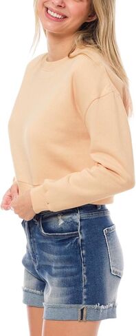 سويت شيرت نسائي قصير من الصوف بأكمام طويلة ورقبة دائرية من MixMatchy in Kuwait