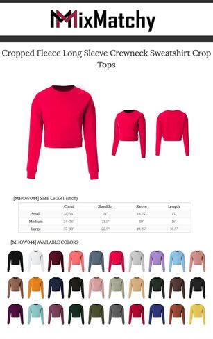 سويت شيرت نسائي قصير من الصوف بأكمام طويلة ورقبة دائرية من MixMatchy in Kuwait