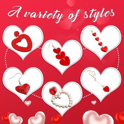JaGely 6 Pairs Valentine's Day Earrings for Women Girls Red Heart Dangle Earrings Artificial Pearl Earring Shiny Crystal Beads Earrings for Valentine's Day Mother's Day Wedding Jewelry Gift Supplies in Saudi Arabia