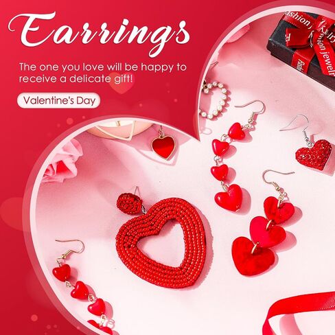 JaGely 6 Pairs Valentine's Day Earrings for Women Girls Red Heart Dangle Earrings Artificial Pearl Earring Shiny Crystal Beads Earrings for Valentine's Day Mother's Day Wedding Jewelry Gift Supplies in Saudi Arabia