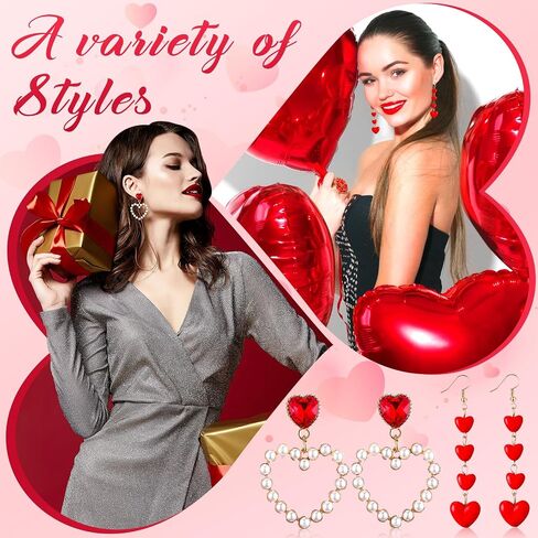 JaGely 6 Pairs Valentine's Day Earrings for Women Girls Red Heart Dangle Earrings Artificial Pearl Earring Shiny Crystal Beads Earrings for Valentine's Day Mother's Day Wedding Jewelry Gift Supplies in Saudi Arabia