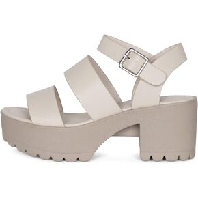 MARIA-S - Womens Open Toe Double Band Chunky Block Heel Lug Sole Platform Sandals With Adjustable Ankle Buckle