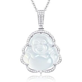 Buddha Necklace Green Jade Laughing Buddha 18K Gold Plated Chain Buddah Necklaces for Women Men Moms Gifts Luxury Jewelry Gifts for Her Him