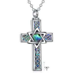 YFN Celtic Cross Urn Necklace Sterling Silver Celtic Knot Ashes Pendant Abalone Shell Cross Cremation Jewelry Gifts for Women Men