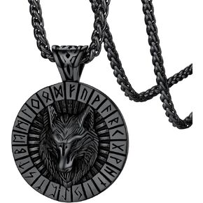 FaithHeart Norse Viking Wolf Pendant Necklace for Men/Women, Stainless Steel/18K Gold Plated Nordic Vikings Stuff Jewelry with Gift Packaging