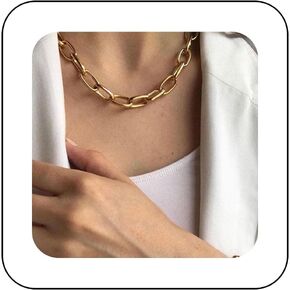 Chunky Link Chain Necklace Boho Paperclip Chain Necklace Retro Chain Necklace Gold Necklace Chain Jewelry for Women and Girls