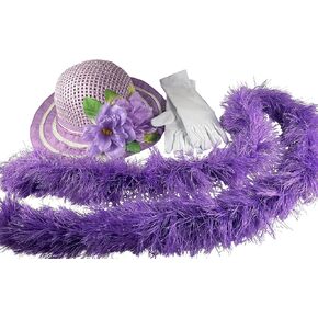 Butterfly Twinkles Girls Tea Party Hat Dress Up with Boa and White Gloves - Purple