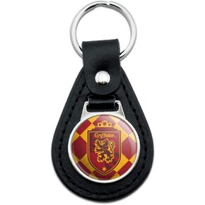 GRAPHICS & MORE Black Leather Harry Potter Gryffindor Plaid Sigil Keychain