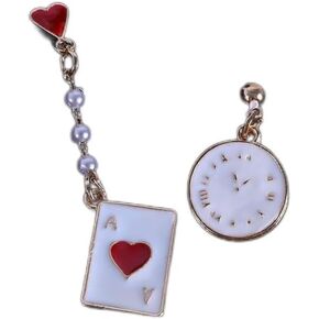 Queen of Heart Earrings Red Heart Poker Clock Drop Earrings Funny Colorful Resin Playing Card Earrings for Women Girls
