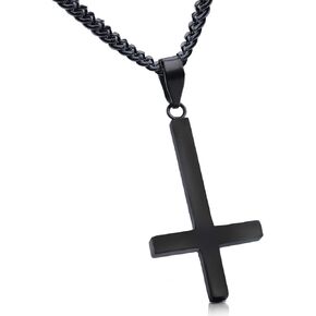 Besteel Jewelry Stainless Steel Inverted Cross Necklace for Women Men 24 Inch Chain 3 Color Available