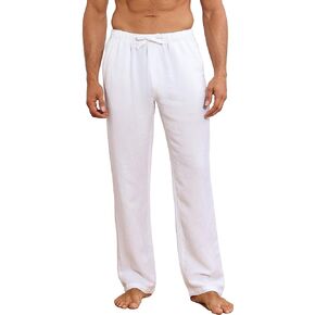 Soojun Mens Linen Pull on Pants with Elastic Waist Casual Yoga Pants
