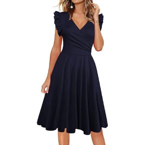 oxiuly Women's Ruffle Trim Sleeveless V Neck Summer Casual Dresses Graduation Dinner Party Cocktail Tea Dress OX335