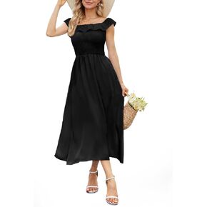 فستان نسائي صيفي كاجوال من DRESSTELLS بدون أكمام وفتحة رقبة مستديرة فستان الشمس المتأرجح بوهو طويل مع جيوب in Kuwait