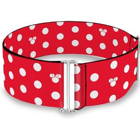 Buckle-Down Disney Belt, Cinch Belt Minnie Mouse Polka Dot Mini Silhouette Red White, 3.0 Inch Wide, Adjustable
