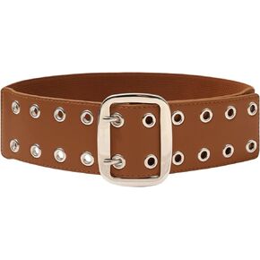 Kajeer Double Grommet Belt Women - PU Leather Wide Elastic Waist Belt for Women Cinch Punk Belts
