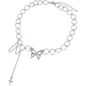 Jemant Butterfly Choker Necklace Silver For Women Adjustable O Ring Chain Cross Tassel Charms Trendy Aesthetic Kpop Cute Butterfly Necklace For Daugther Sisters (Silver)