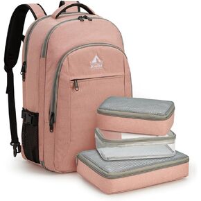 G4Free Travel Backpack For Women Men 40l Carry On Waterproof Large 17inch Laptop Backpack For Traveling On Airplane, College Bag Casual Daypack With 3 Packing Cubes For Weekender Business Hiking Pink