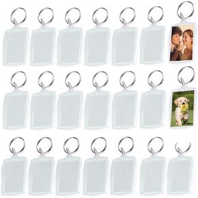 50Pcs Clear Acrylic Photo Keyrings Picture Keychain Rectangle Blank Picture Frame Keyring Insert Personalized Keychain