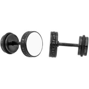 8 10mm Black Silver Stainless Steel Round Stud Earrings Screw Back Barbell Earrings Greek Key Engraved Gold