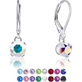 925 Sterling Silver SMALL/MEDIUM Drop/Dangle Leverback Earrings made with Round Crystals from Swarovski Elements - Diameter: 6 mm