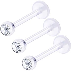 3Pcs 16g Bioflex Labret Piercing Jewelry Monroe Tragus Vertical Cartilage Lip Medusa 3mm Crystal More Choices