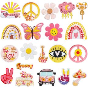 20Pcs Summer Embroidered Iron on Patches Vintage VSCO Patches Retro Aesthetics Applique Patches for Clothing Backpacks Jeans Hats