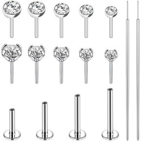 AccGin 16G/18G/20G Threadless Push in Nose Stud Rings Flat Back Earrings Stud with Piercing Taper Surgical Steel Labret Nostril Lip Tragus Cartilage Medusa Piercing Jewelry