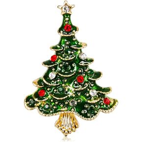 Christmas Tree Brooch Classic Crystal Pin Women Green Gold-Tone