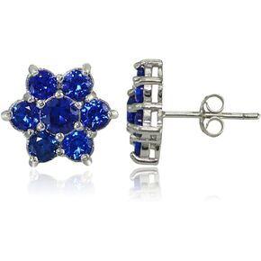 Sterling Silver Genuine and Created Gemstone Flower Stud Earrings