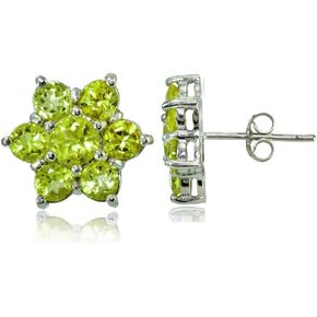 Sterling Silver Genuine and Created Gemstone Flower Stud Earrings
