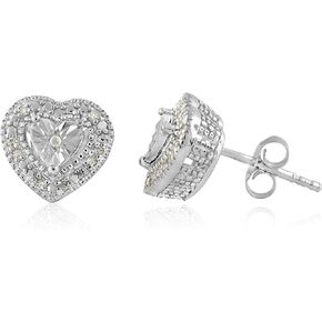 Hdiamonds 925 Sterling Silver Diamond Stud Earrings - Solitaire Look, Heart/Round/Square Shape Stud Earrings for Women