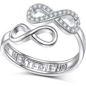 S925 Sterling Silver Best Friend Infinity Ring Adjustable Friendship Jewelry Birthday Gifts for Women Adults Teens