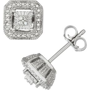 أقراط مرصعة بالألماس من الفضة الإسترليني عيار 925 من Hdiamonds - مظهر سوليتير، أقراط على شكل قلب/دائري/مربع للنساء