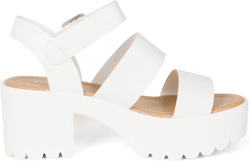 MARIA-S - Womens Open Toe Double Band Chunky Block Heel Lug Sole Platform Sandals With Adjustable Ankle Buckle in Kuwait