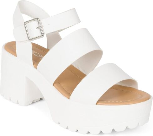 MARIA-S - Womens Open Toe Double Band Chunky Block Heel Lug Sole Platform Sandals With Adjustable Ankle Buckle in Kuwait