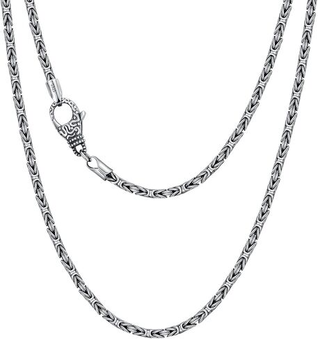 S925 الفضة الاسترليني الإيطالية 2 مم / 3 مم الصلبة البيزنطية سلسلة ربط القلائد للرجال النساء صديقها صديقة تتأكسد سلاسل فضية مربعة مجوهرات هدايا له الأولاد أبي عيد ميلاد الذكرى التخرج، اليدوية في إيطاليا in Kuwait